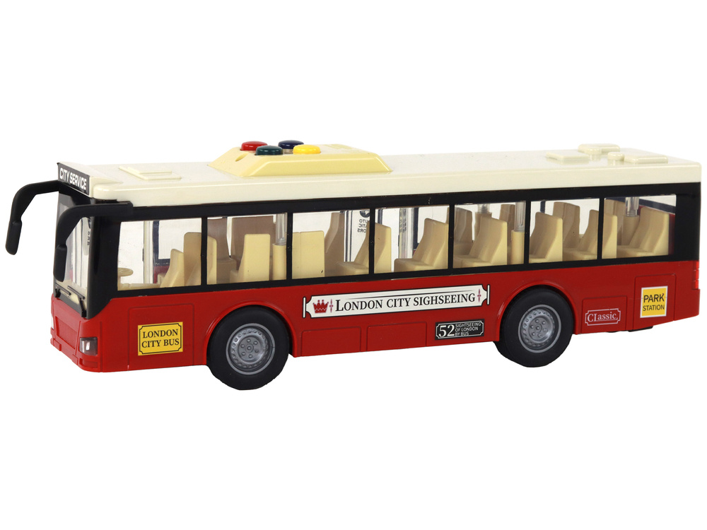 Městský autobus na baterie LEAN Toys 1:16 se světly a zvuky - červený s otevíracími dveřmi