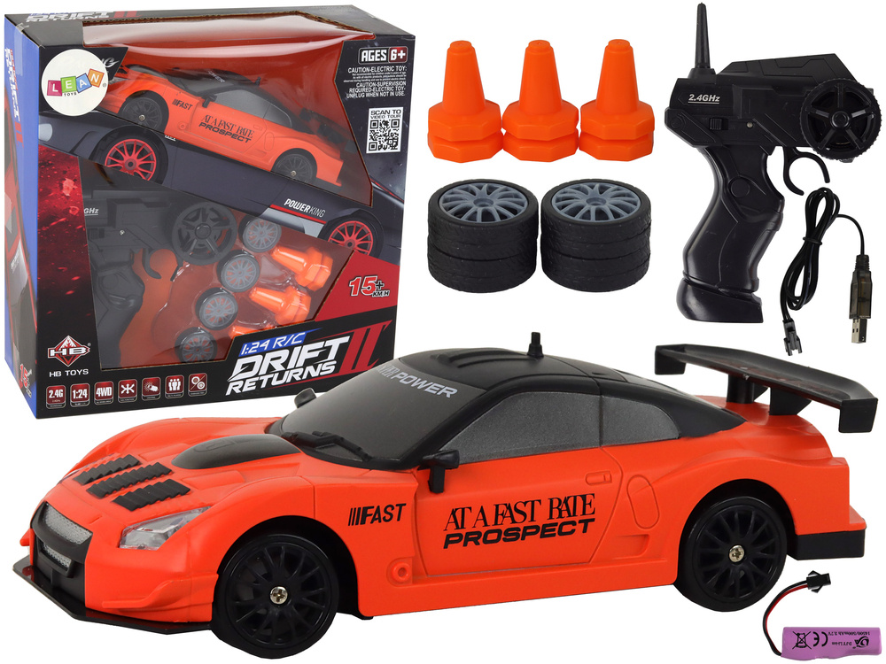 RC športové auto LEAN Toys 1:24 oranžové s vymieňateľnými kolieska a diaľkovo ovládaním 2,4 GHz