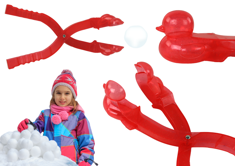 Stroj na výrobu sněhových koulí Červená sněhová kachna LEAN Toys - tvoření dokonalých sněhových kachen vysokých až 10 cm