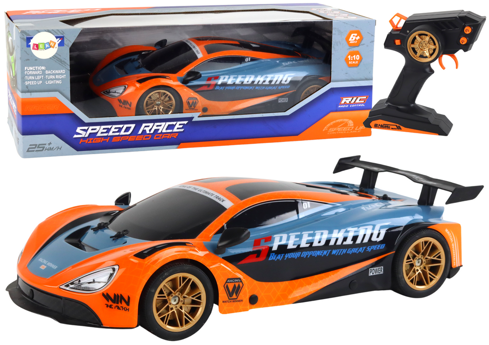 Sportovní RC auto LEAN Toys 1:10 oranžové 25 km/h s 2,4G ovladačem a LED světly