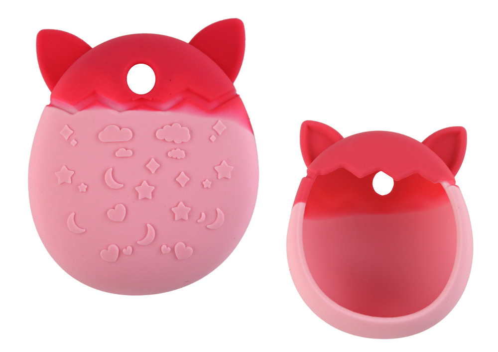 Pouzdro pre Tamagotchi LEAN Toys ružové silikónové vo tvare mačky so protiskluzovou úpravou