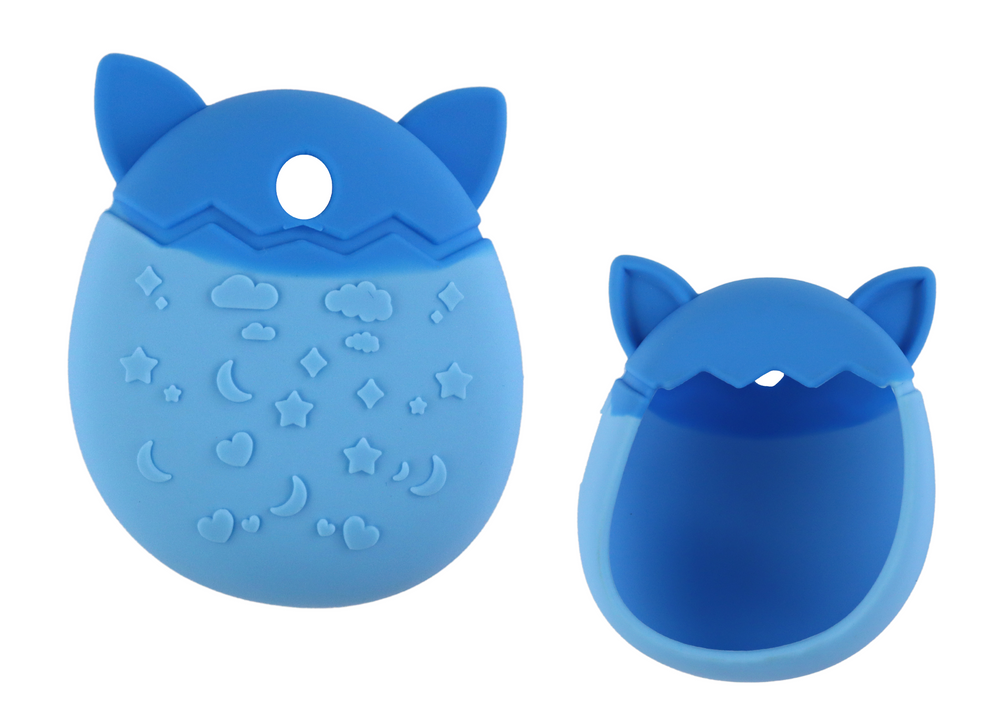 Silikonové pouzdro na Tamagotchi LEAN Toys modré ve tvaru kočky s protiskluzovými výstupky