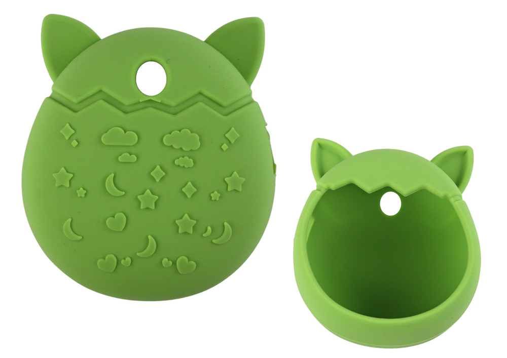 Silikónové pouzdro na Tamagotchi v tvare mačky zelenej LEAN Toys s protisklzovou štruktúrou