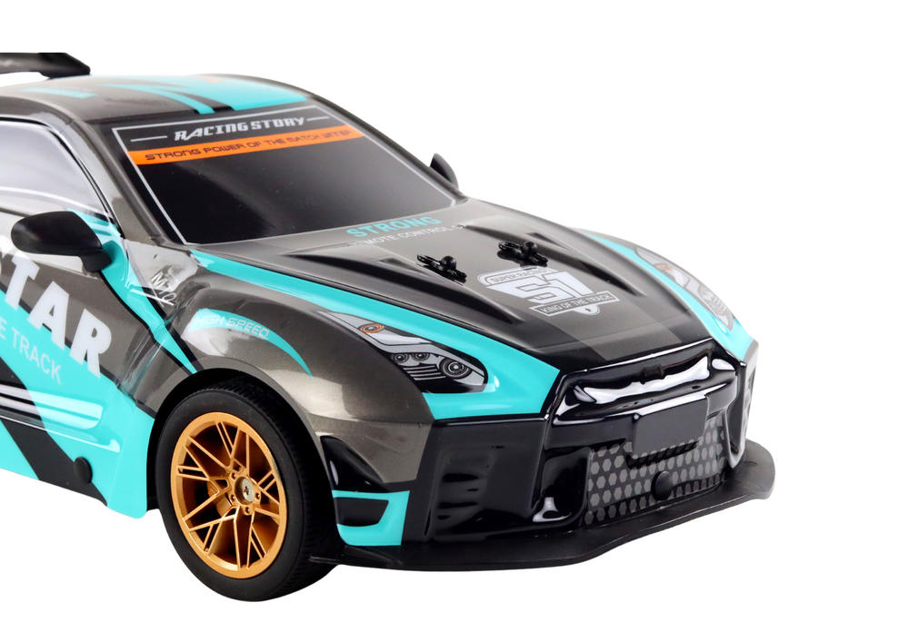 Velké Sportovní RC Auto 1:10 Tyrkysovo-Černé LEAN Toys 25 km/h s LED světly