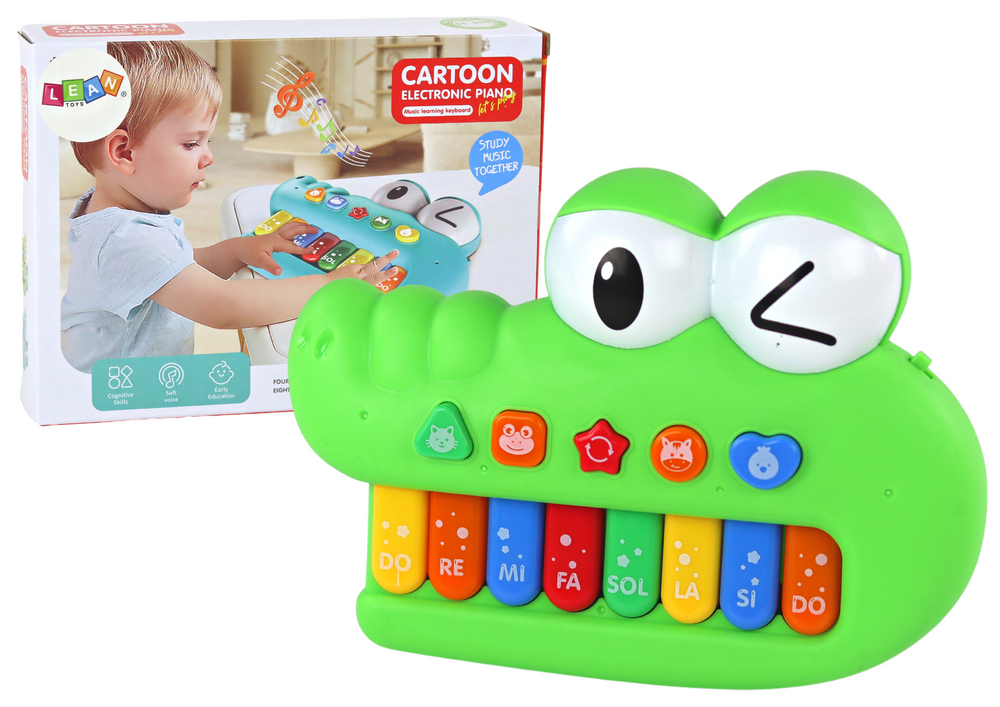 Zelené krokodýlí hudební klavírko LEAN Toys se světelnými efekty pro děti 18+ měsíců