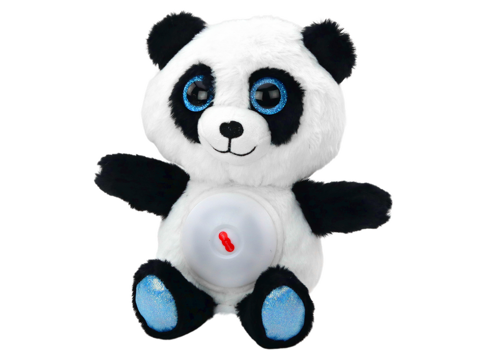 Uspávač Panda plyšový s lampičkou a ukolébavkami LEAN Toys 30 cm - černobílý měkký mazlíček pro klidné usínání