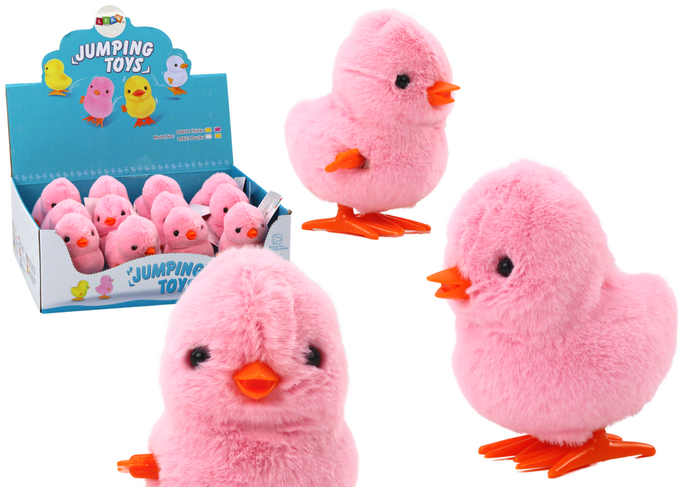 Natahovací plišové kuřátko LEAN Toys růžové - skákací hračka s CE certifikátem od 3 let