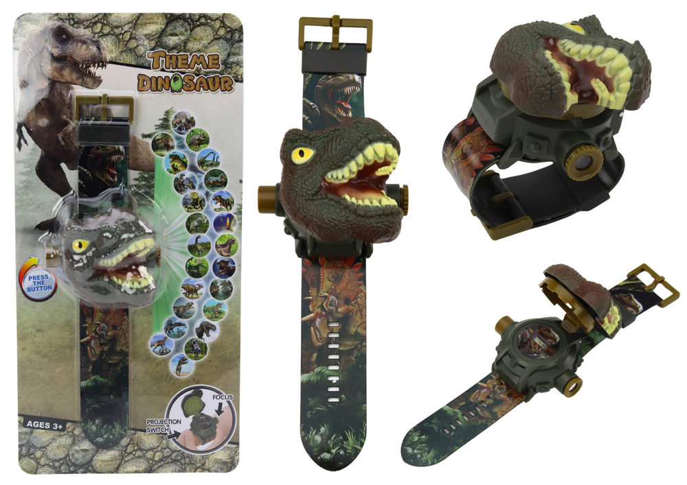 Detské 3D projektové hodinky Dinosaur T-Rex LEAN Toys 22 cm s 24 obrázmi