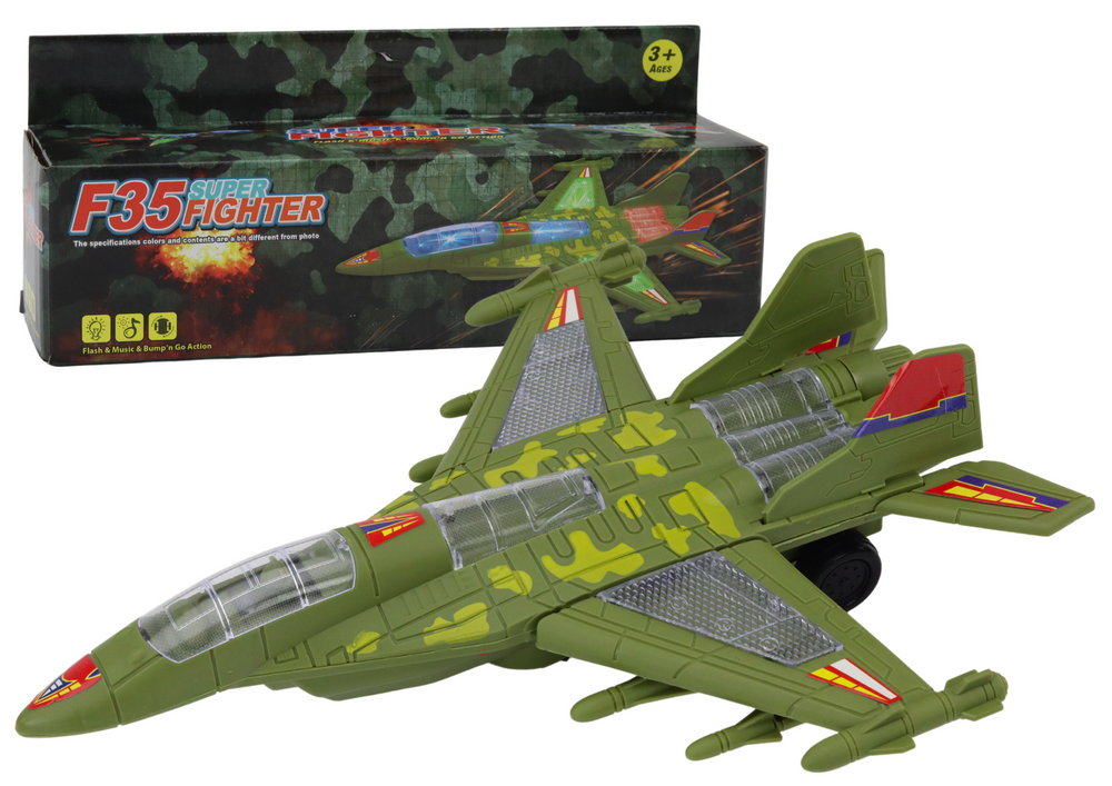 Vojenský stíhač F35 LEAN Toys se světly a zvuky - zelený model s inteligentním senzorem