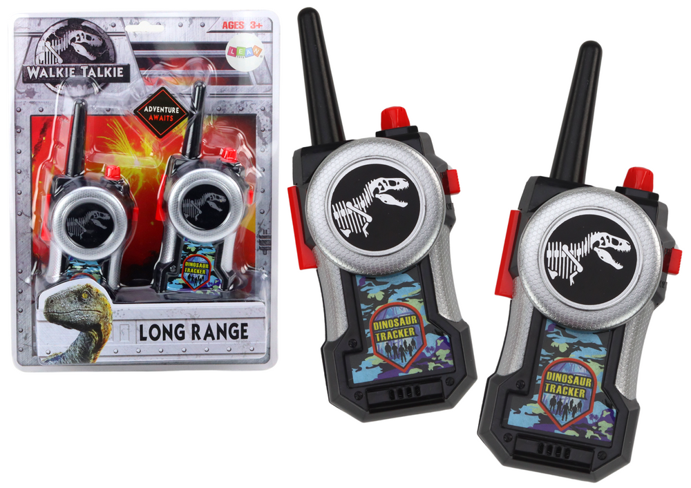 Detské vysielačky walkie-talkie Lovci dinosaurov LEAN Toys dosah 30-80m s LED efektmi