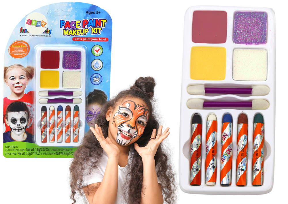 Sada na malování tváře LEAN Toys s barvami, třpytkami a pastely pro kreativní zábavu od 5 let