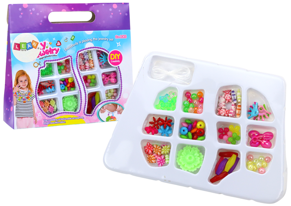 Kreatívna sada korálikov LEAN Toys na výrobu farebných šperkov s vlasciom - rozvoj kreativity a jemnej motoriky