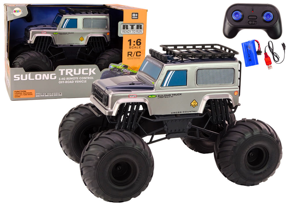 Velké Terénní Vozidlo Dálkově Ovládané SUV 2.4G RC 1:6 Šedé LEAN Toys - Rychlost 10 km/h