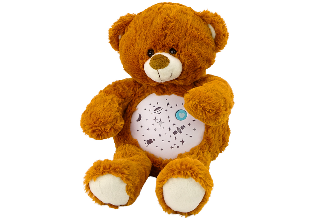 Uspávací Plyšový Medvídek Světla Zvuky Denní a Noční Režim Hnědý - LEAN Toys 5905991017073 — Denní i noční režim