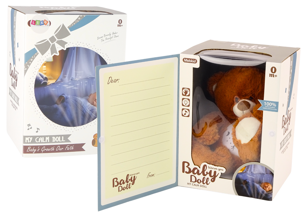 Uspávací Plyšový Medvídek Světla Zvuky Denní a Noční Režim Hnědý - LEAN Toys 5905991017073 — Bezpečné použití ve spánkové místnosti