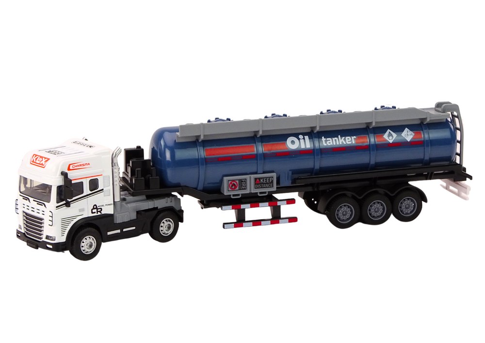 Nákladní automobil s cisternou 1:24 Zvuky Světla Odpojitelný model - LEAN Toys TIR 1:24 (bílá kabina, šedá cisterna) — Zvuky i světla