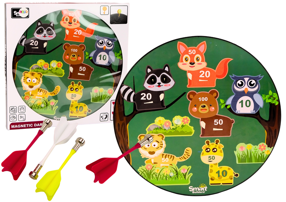 Magnetická šipková hra LEAN Toys Zvířátka zelená 3+ let s bezpečnostními šipkami