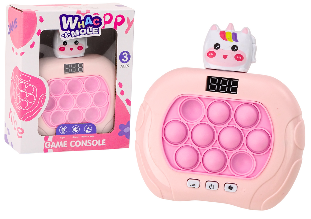 Interaktivní hra Pop-It Buc A Krtek Jednorožec LEAN Toys se světly a zvuky růžová pro děti od 3 let