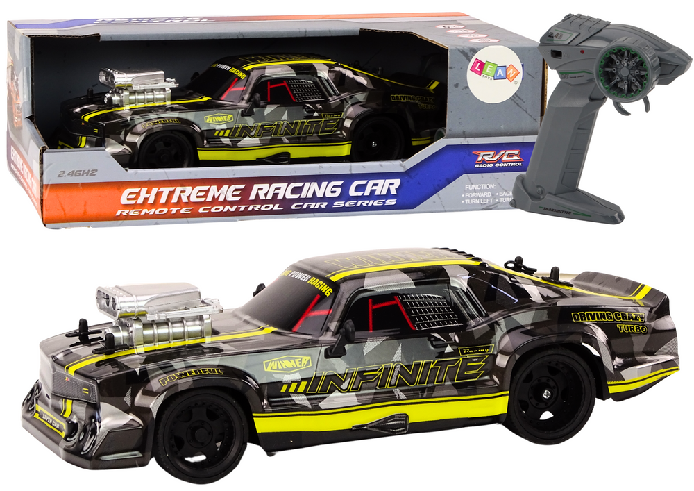 RC Auto na Dálkové Ovládání 1:16 LEAN Toys Gumová Kola Drift Černé 2.4G