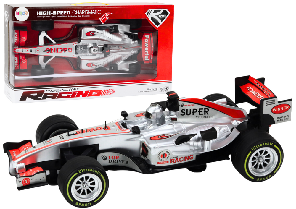 Závodní sportovní auto s pohonem LEAN Toys 1:9 stříbrné se zvuky a světly