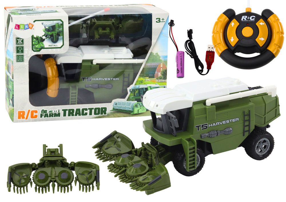 Zelený Zemědělský Kombajn RC LEAN Toys 27cm s dálkovým ovládáním a sklízecí funkcí