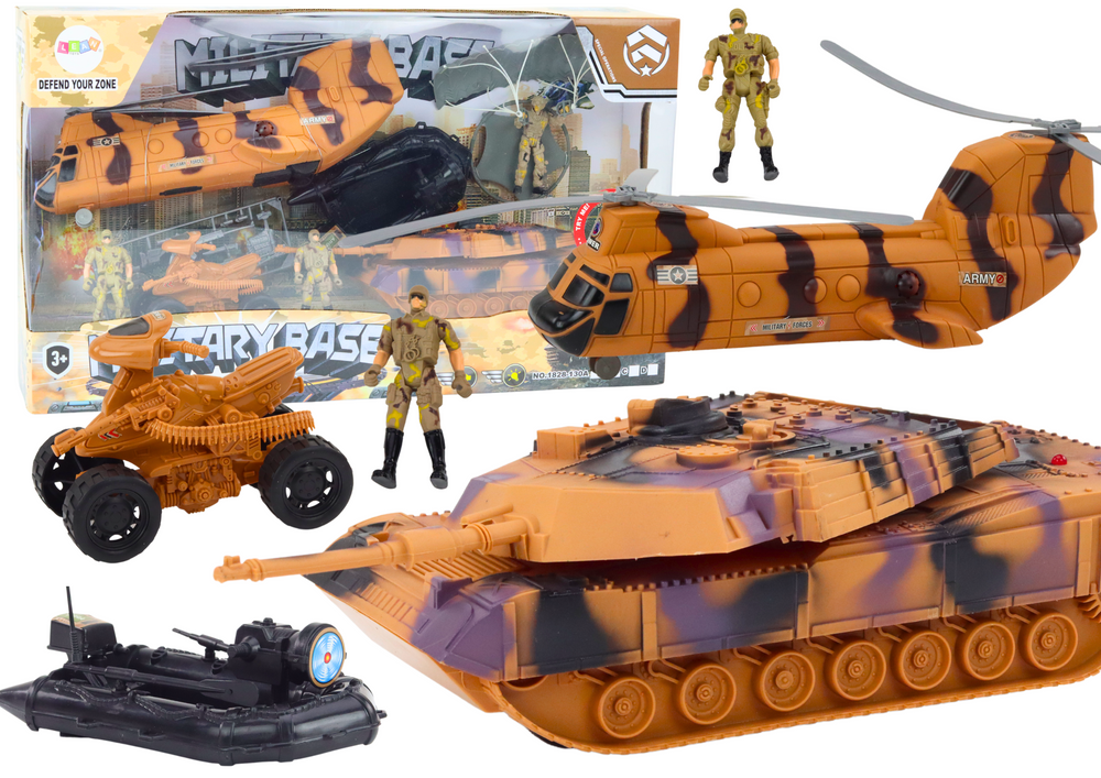 Vojenská sada LEAN Toys - tank, helikoptéra a výsadkář se zvukovými efekty pro děti od 3 let