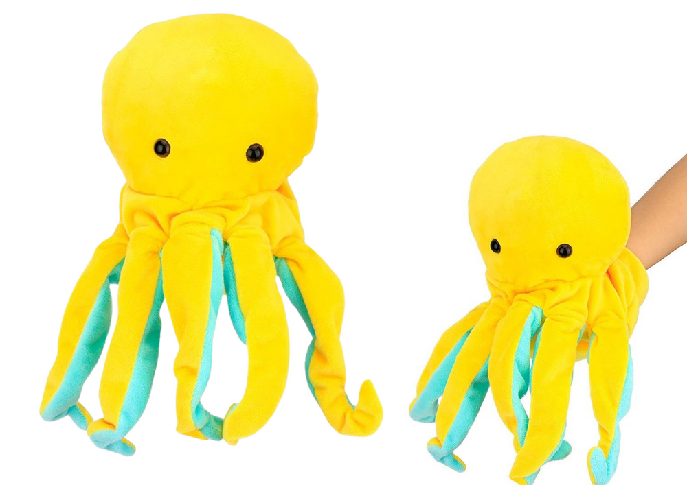 Plyšová chobotnice maňásek LEAN Toys 25 cm žlutá pro děti od 3 let