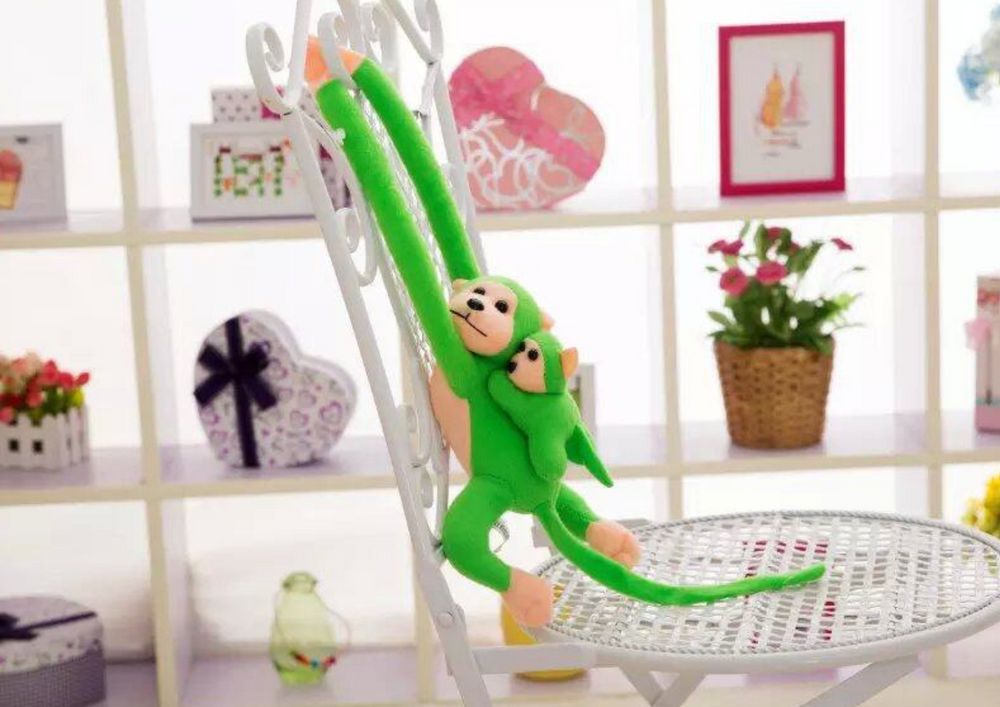 Zelená Plyšová Opička s Mládětem LEAN Toys 70 cm - měkká hračka s CE certifikací pro děti od 3 let
