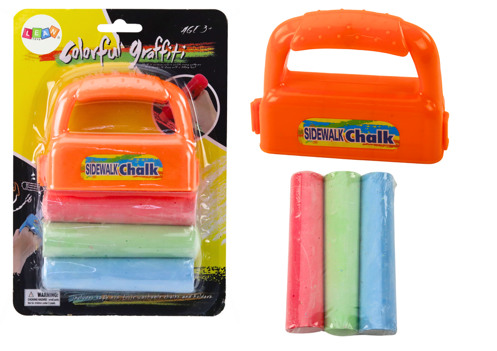 Sada křída s držákem silná chodníková oranžová 3 ks LEAN Toys