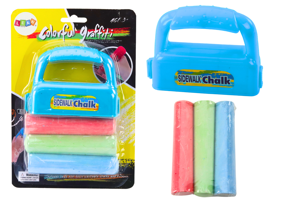 Sada kříd s držákem LEAN TOYS silná chodníková křída modrá 3 ks pro kreativní venkovní zábavu