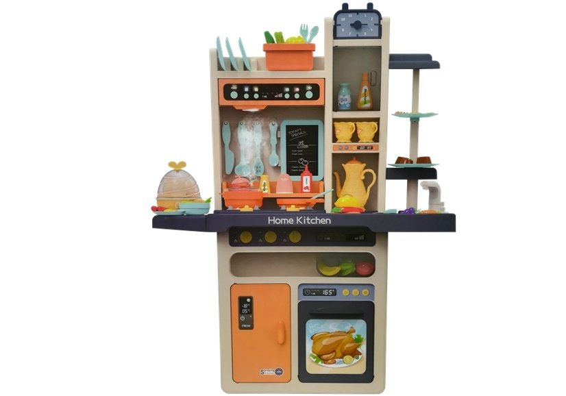 Dětská kuchyňka LEAN Toys oranžová zelenina s příslušenstvím a příbory — Detail