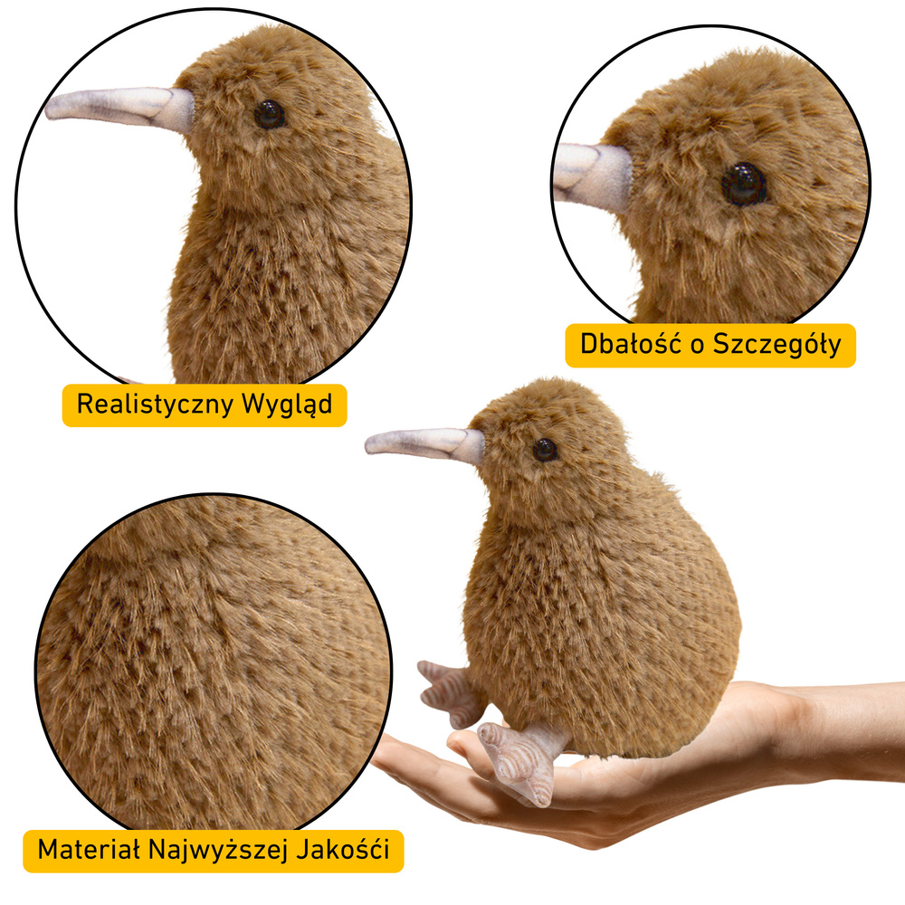 Plyšový pták Kiwi mazlík světle hnědý 17 cm — Detail