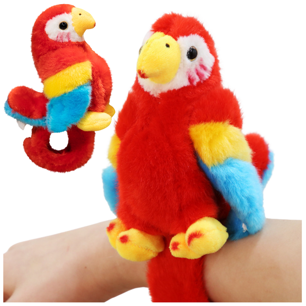 Červený papoušek LEAN Toys s klikovou opaskou pro ruku nebo batoh, +3 let — Detail