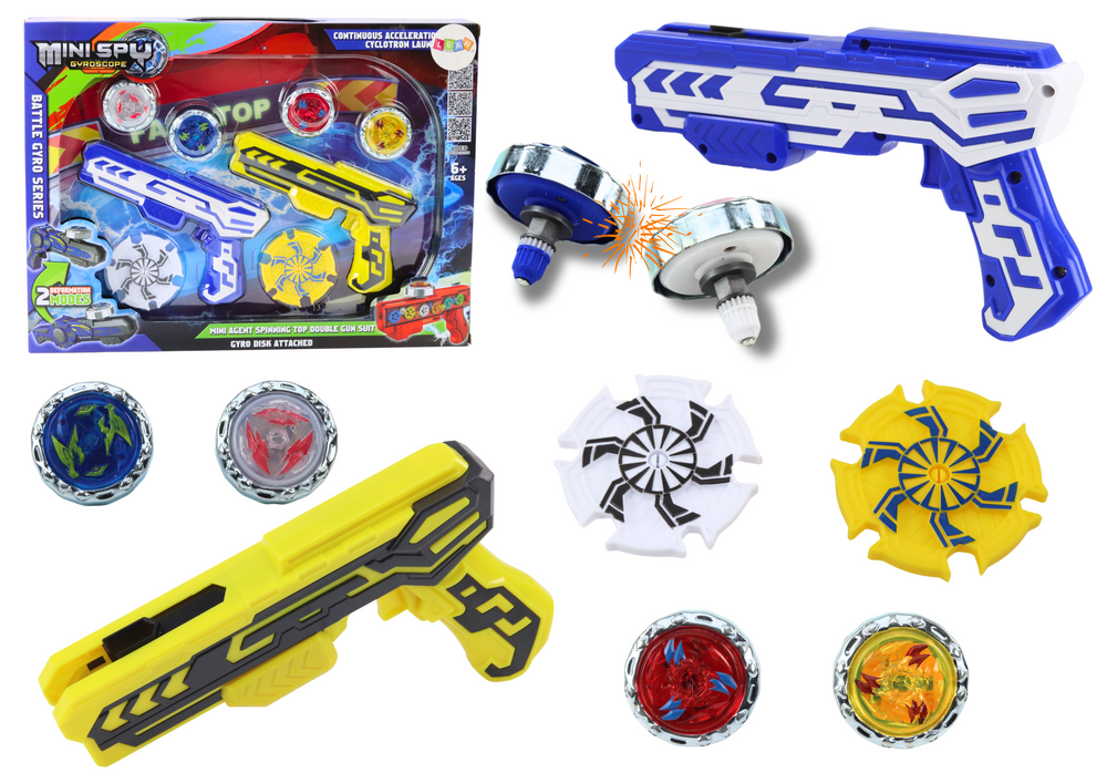 Sada Pistole Spúšťač 4 Kovové Kotúče LEAN Toys so svetlami modrá žltá pre deti od 6 rokov
