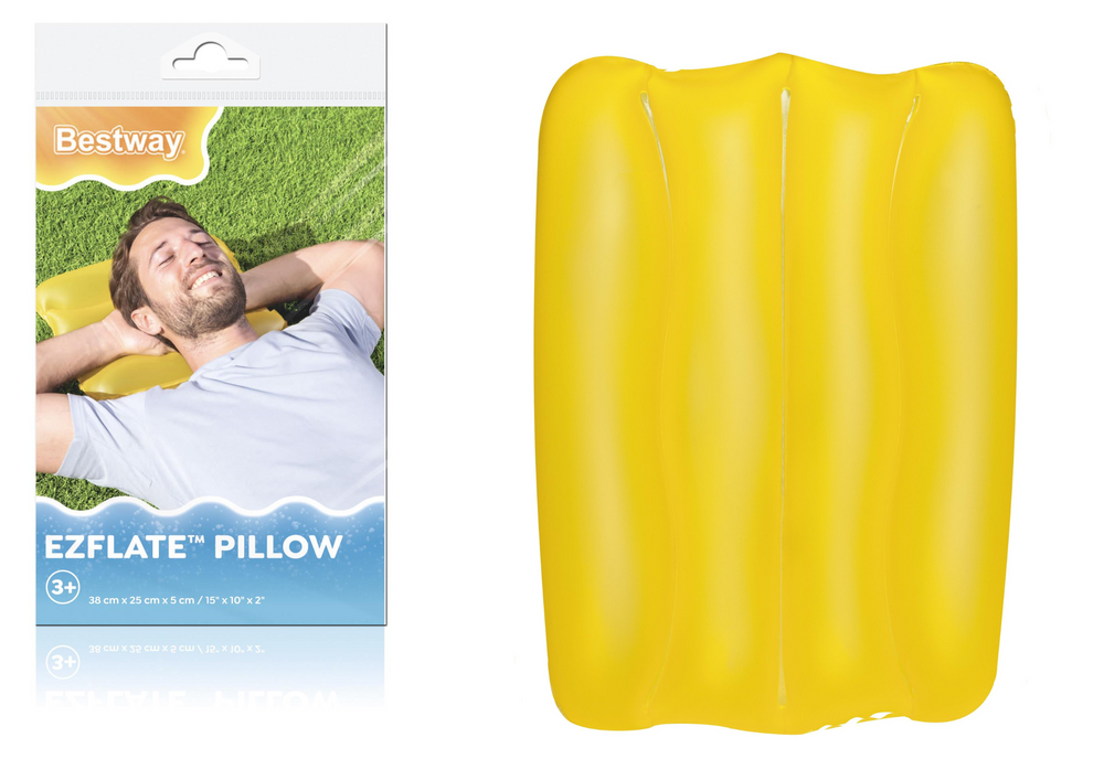 Nafukovací polštár Bestway 52127 žltý 38 x 25 cm z odolného vinylu s rýhovaním pre pohodlie