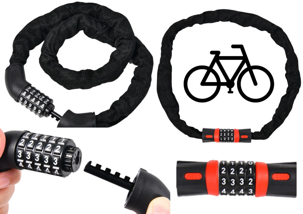 Zámok na bicykel LEAN s 5-miestnym číselným kódom a bezpečnostným mechanizmom – dĺžka 60 cm, kalená oceľ