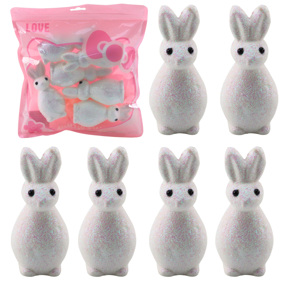 Velikonočná dekoratívna zajac LEAN Toys z polystyrénu s glitrom biely 6 ks