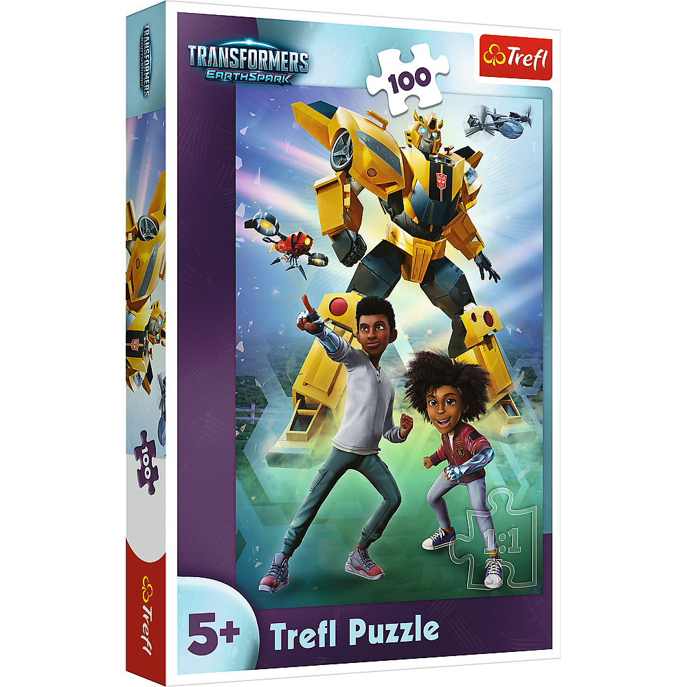 Puzzle 100 dílů - Tým Transformers, Trefl Puzzle, rozměry obrázku 41 x 27,5 cm, pro děti od 6 let — Celkový pohled