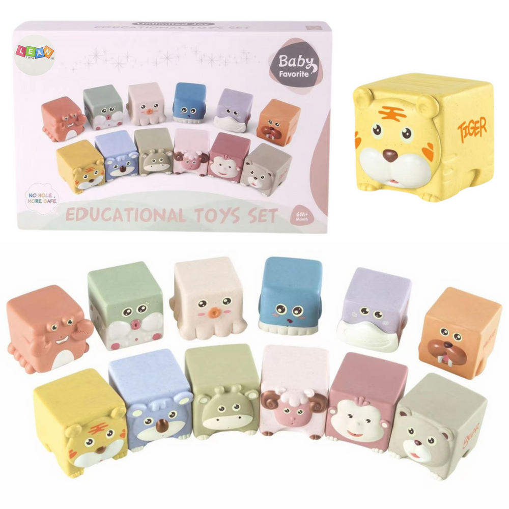 Měkké senzorické kostky se zvířaty 12ks LEAN Toys — Detail