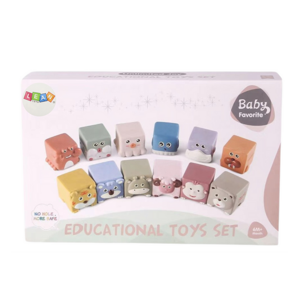 Měkké senzorické kostky se zvířaty 12ks LEAN Toys — V provozu