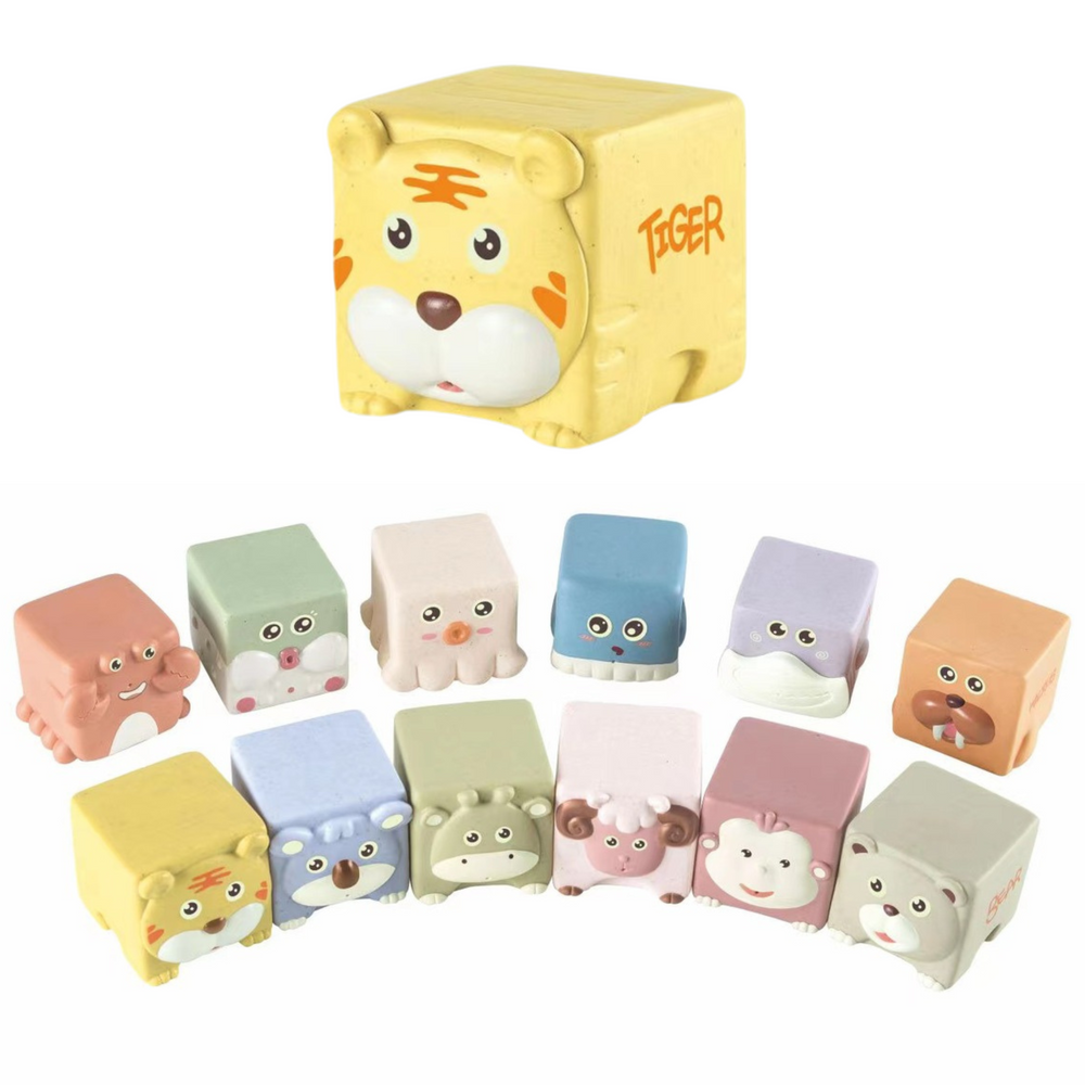 Měkké senzorické kostky se zvířaty 12ks LEAN Toys — Celkový pohled