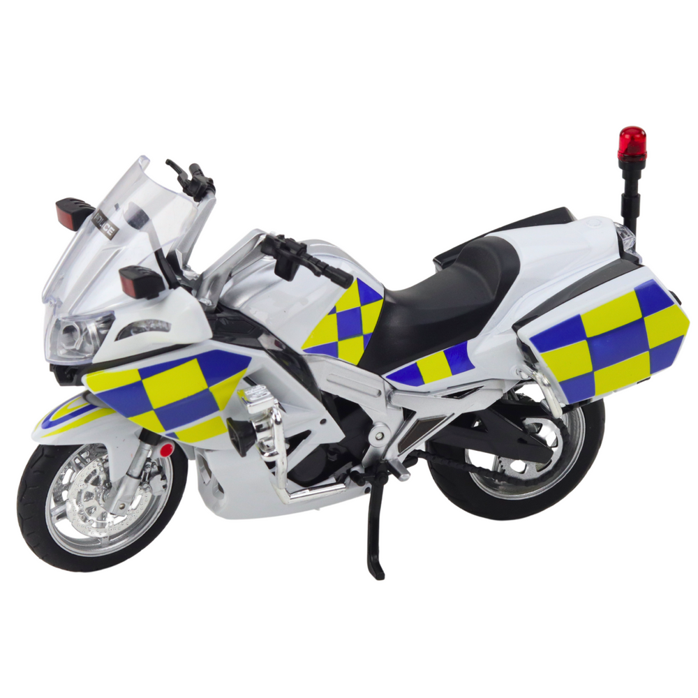 Kovová policajná motorka LEAN Toys v mierke 1:12 so svetlami a zvukmi – biela replika pre malých strážcov poriadku od 3 rokov
