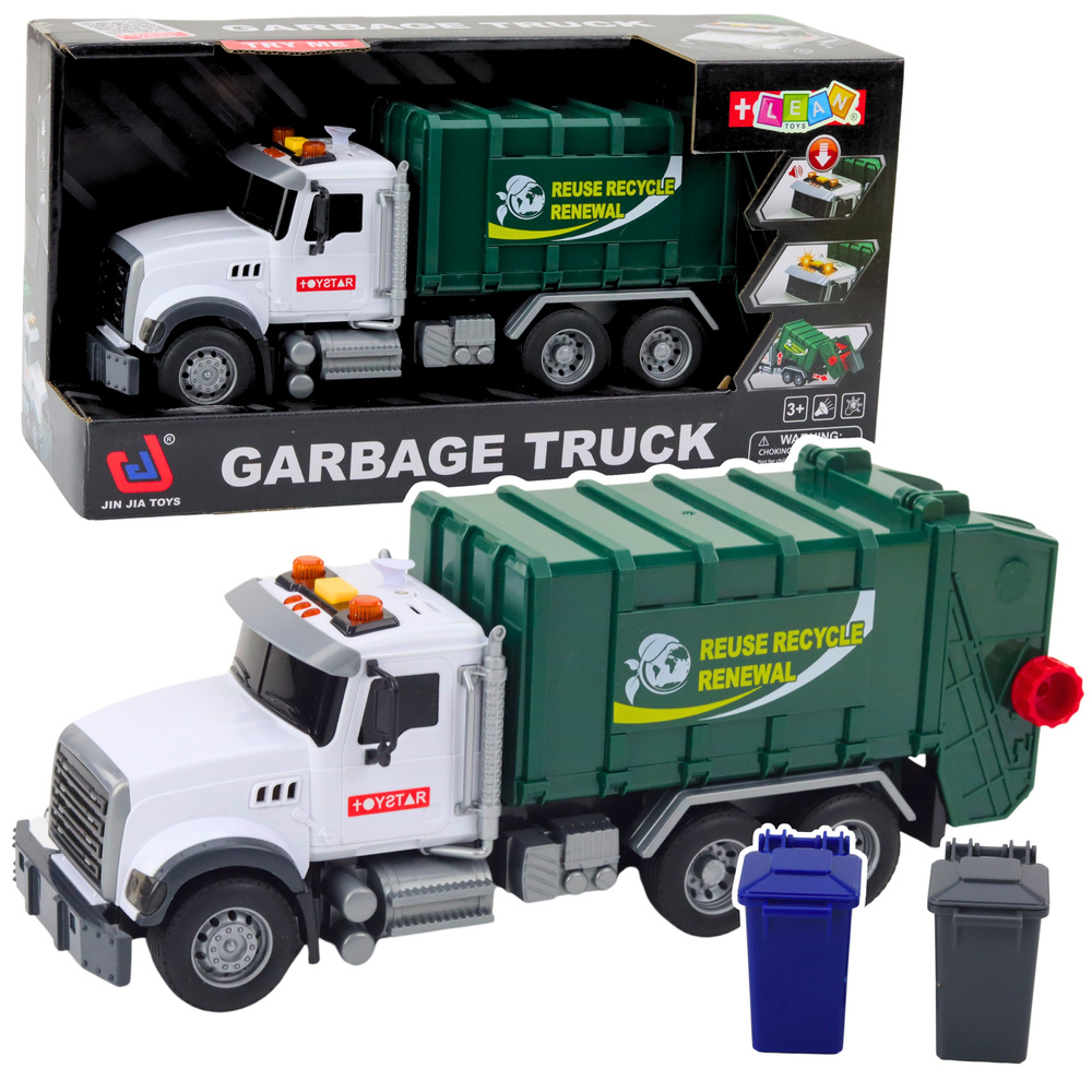 Zelený smetiarsky model LEAN Toys 1:14 so svetlami a zvukmi - funkčný nakladací mechanizmus