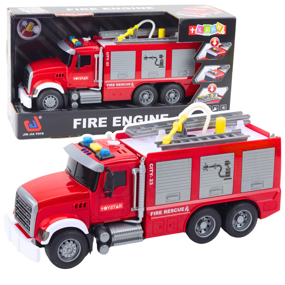 Hasičské auto s vodnými efektmi LEAN Toys 1:14 červené so zvukmi a svetlami
