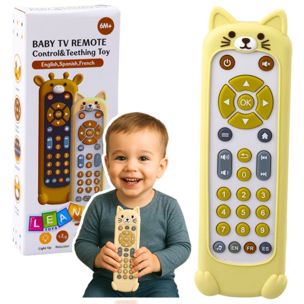 Interaktivní pilot LEAN Toys s silikonovým pouzdrem kocourka béžové — Celkový pohled