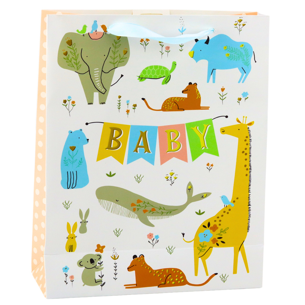 Darčeková taška Baby Zvířátka LEAN 32 x 26 x 10 cm s modrými uchami a veselými motívmi