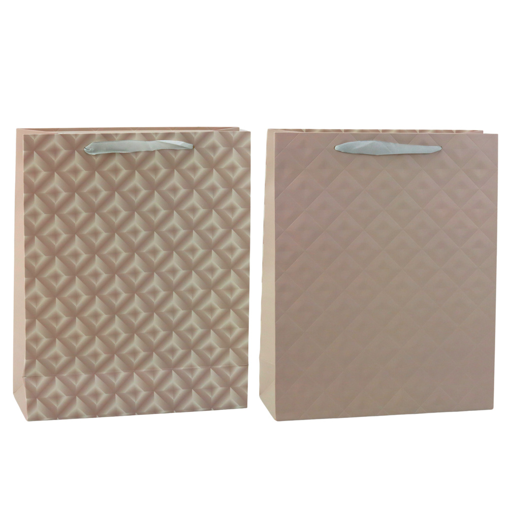 Darčeková taška s reliéfom, béžová, LEAN, 32 × 26 × 10 cm – elegantná papierová taška s geometrickým vzorom