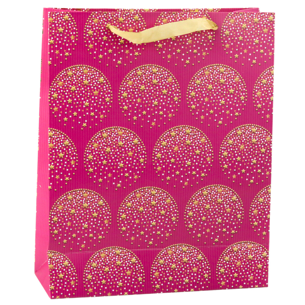Elegantná darčeková taška v ružovej farbe so zlatými hviezdami, 32×26×10 cm – luxusné balenie darčekov