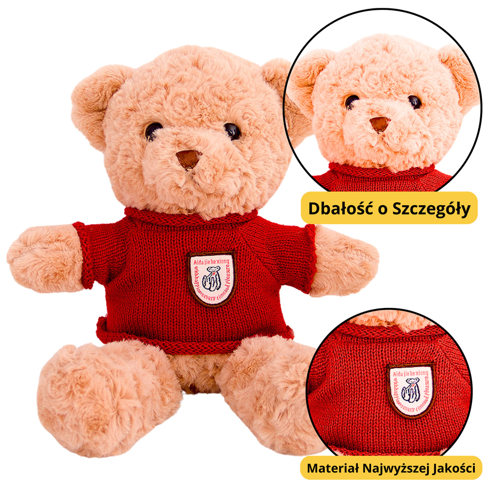 Plyšový medvěd v červeném svetru LEAN Toys 40 cm — V provozu