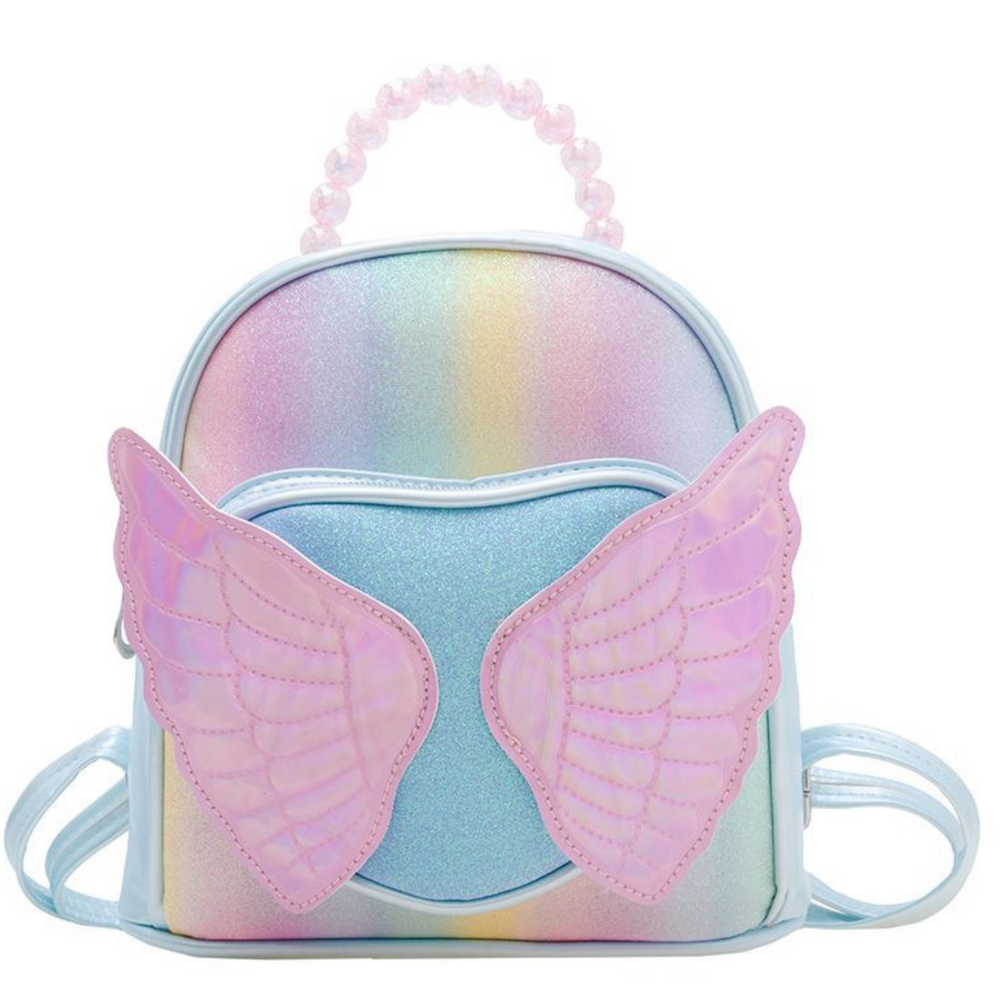 Dětský batoh LEAN Toys Modrý s růžovými křídly 22 cm — Celkový pohled